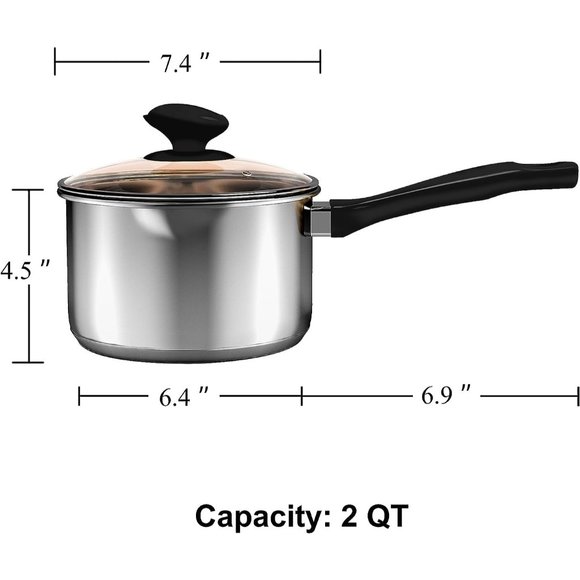 2 Quart Sauce Pan with Pour Spout Stainless Steel with Lid - Picture 2 of 7